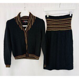 Amano Collection Alpaca Blend Knit Cardigan Skirt Set Women's Sz S Orig $358